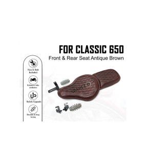 For Royal Enfield Classic 650 Genuine Leather Front and Rear Seat Antique Brown