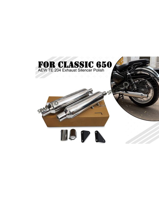 For Royal Enfield Classic 650 SS AEW TE 204 Exhaust Silencer Pair Polish
