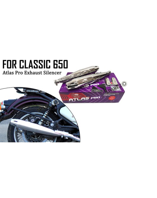 For Royal Enfield Classic 650 Atlas Pro Red Rooster Exhaust Silencer Polished