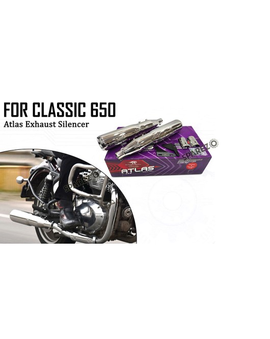 For Royal Enfield Classic 650 Atlas Red Rooster Exhaust Silencer Polished