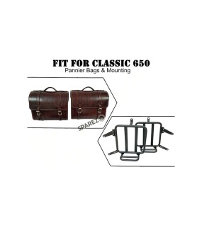For Royal Enfield Classic 650 Genuine Leather Pannier Saddle Bags Antique Brown and Mounting