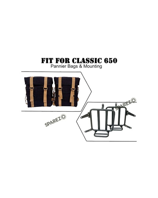 For Royal Enfield Classic 650 Military Pannier Bags Black and Golden With Mounting