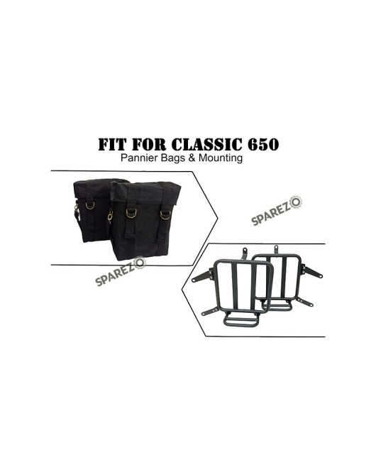 For Royal Enfield Classic 650 Military Pannier Bags Black Color With Mounting