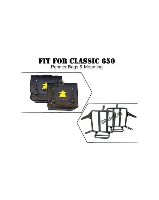 For Royal Enfield Classic 650 Leather Pannier Bags Black With Mounting