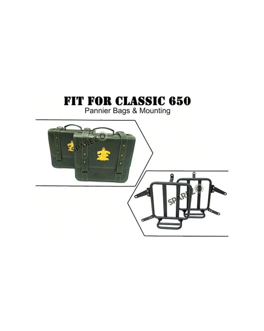 For Royal Enfield Classic 650 Leather Dark Green Pannier Bags and Mounting