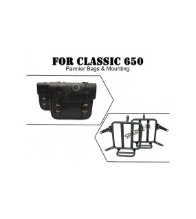 For Royal Enfield Classic 650 Leather Black Color Pannier Bags and Mounting