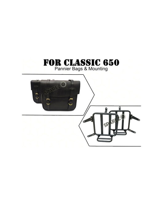 For Royal Enfield Classic 650 Leather Black Color Pannier Bags and Mounting