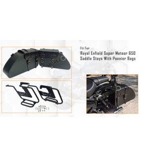 Fit For Royal Enfield Super Meteor 650 Leather Pannier Bags with Saddle Stays