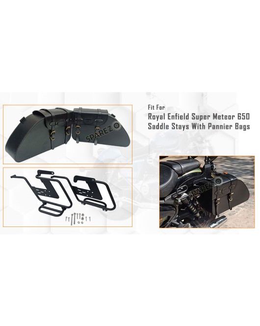 Fit For Royal Enfield Super Meteor 650 Leather Pannier Bags with Saddle Stays