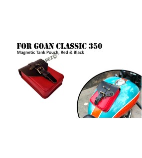 Fit For Royal Enfield Goan Classic 350 Leather Magnetic Tank Pouch Red and Black