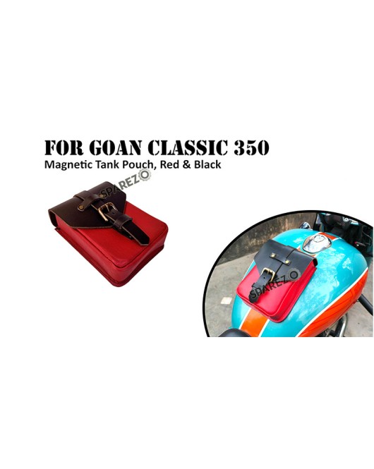 Fit For Royal Enfield Goan Classic 350 Leather Magnetic Tank Pouch Red and Black