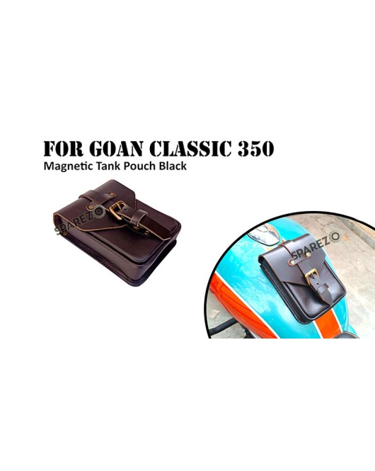 Fit For Royal Enfield Goan Classic 350 Leather Magnetic Tank Pouch Black Color