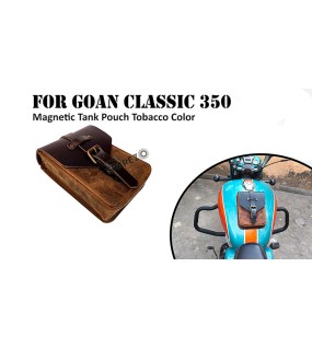 For Royal Enfield Goan Classic 350 Leather Magnetic Tank Pouch Tobacco and Black