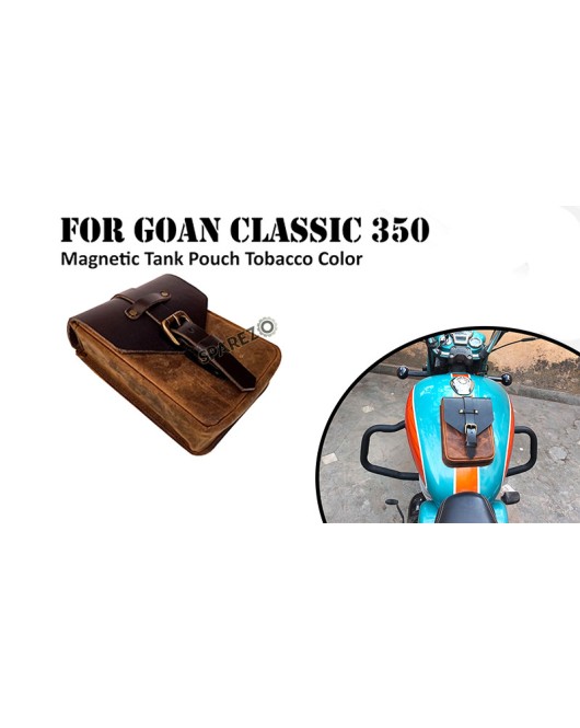 For Royal Enfield Goan Classic 350 Leather Magnetic Tank Pouch Tobacco and Black