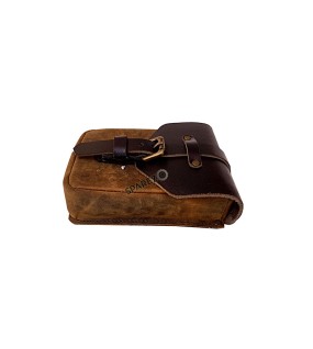 For Royal Enfield Goan Classic 350 Leather Magnetic Tank Pouch Tobacco and Black