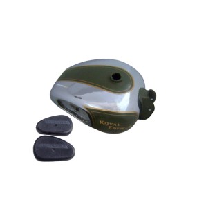 Royal Enfield Big Fuel Tank in Chrome and Battle Green Color With Knee Pads