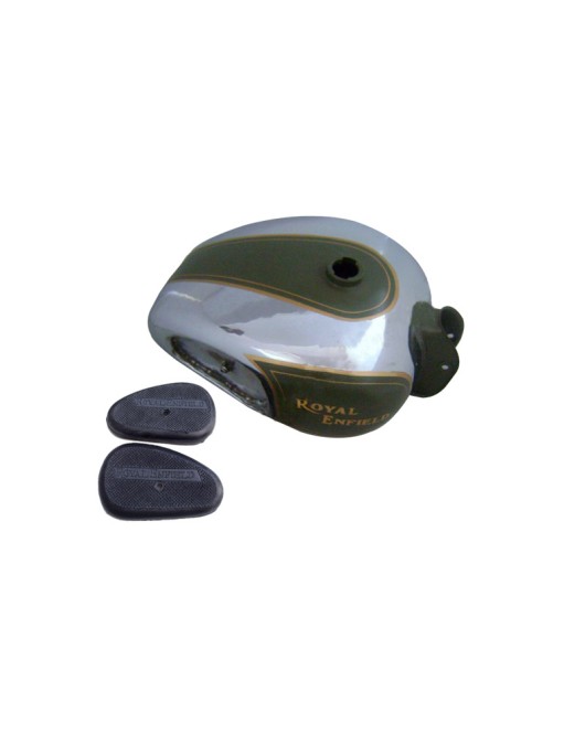 Royal Enfield Big Fuel Tank in Chrome and Battle Green Color With Knee Pads