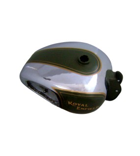 Royal Enfield Big Fuel Tank in Chrome and Battle Green Color With Knee Pads