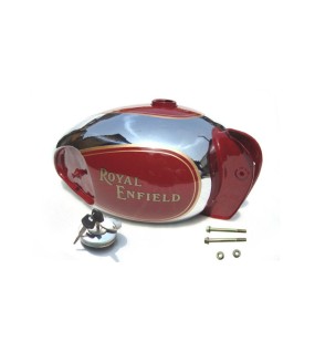 Royal Enfield Customized Red and Chrome Tank With Kneepad