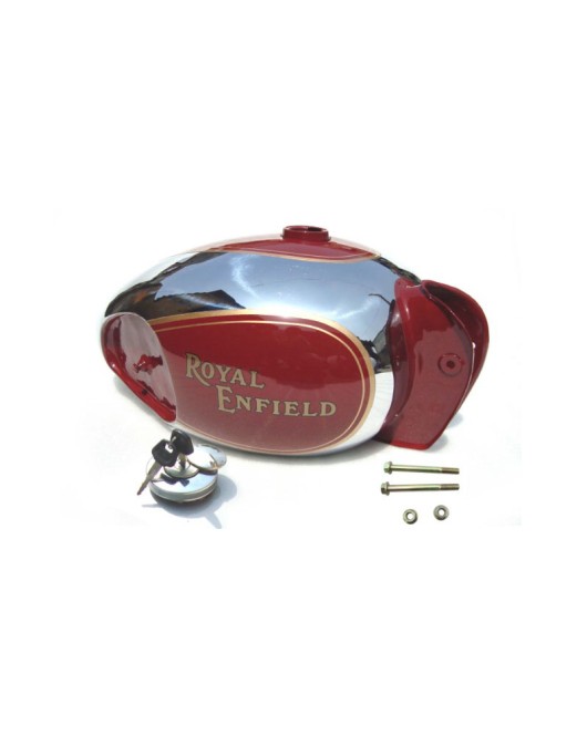 Royal Enfield Customized Red and Chrome Tank With Kneepad