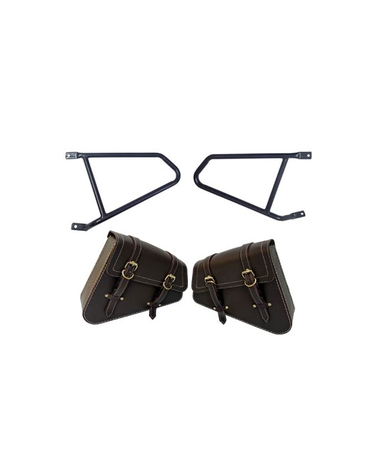 Royal Enfield Interceptor 650 Mounting Rails With Leather Pannier Bags Brown