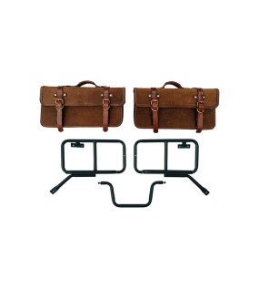 Royal Enfield Himalayan Pannier Rails and Leather Bags Pair Brown Tan