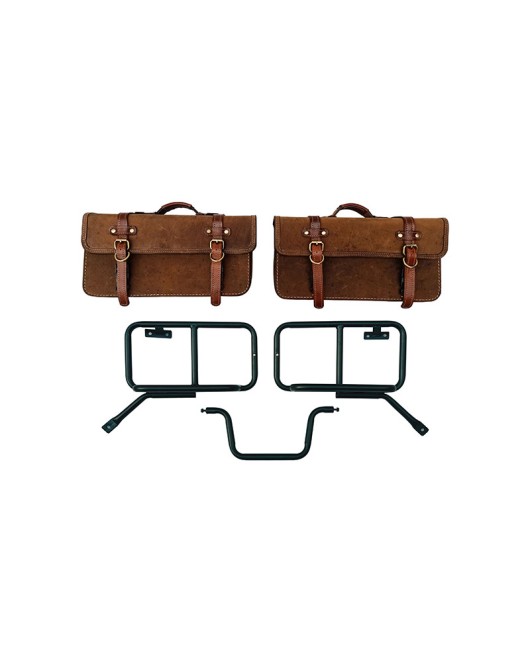 Royal Enfield Himalayan Pannier Rails and Leather Bags Pair Brown Tan