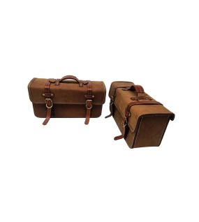 Royal Enfield Himalayan Pannier Rails and Leather Bags Pair Brown Tan