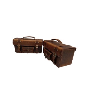 Royal Enfield Himalayan Pannier Rails and Leather Bags Pair Brown