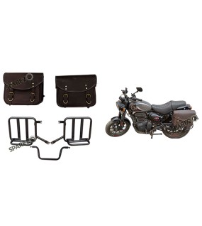 Royal Enfield Hunter 350 Leather Saddle Bags Rusty Brown With Mounting Pair