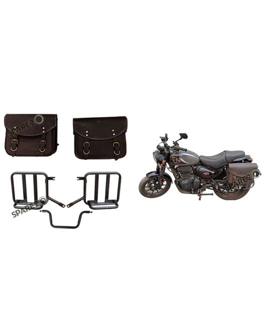 Royal Enfield Hunter 350 Leather Saddle Bags Rusty Brown With Mounting Pair