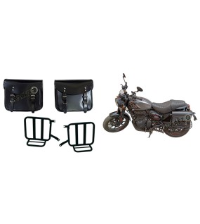 Royal Enfield Hunter 350 Leather Saddle Bags Glossy Black With Mounting Pair