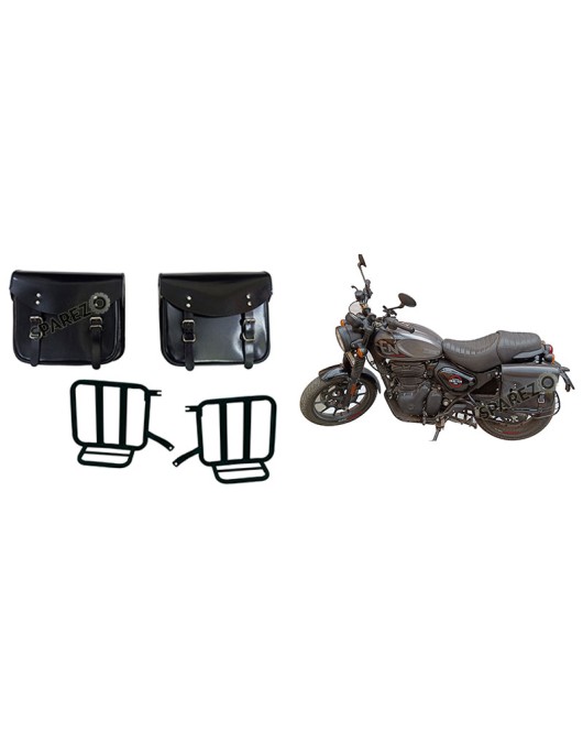 Royal Enfield Hunter 350 Leather Saddle Bags Glossy Black With Mounting Pair
