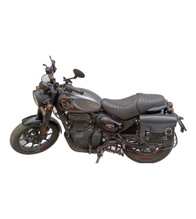 Royal Enfield Hunter 350 Leather Saddle Bags Glossy Black With Mounting Pair