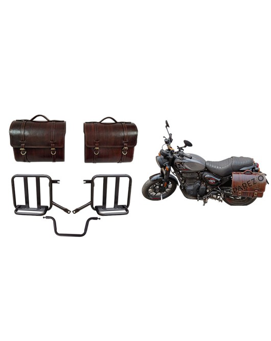 Royal Enfield Hunter 350 Leather Saddle Bags Antique Color With Mounting Pair