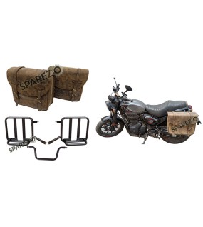 Royal Enfield Hunter 350 Leather Saddle Bags Dust Color With Mounting Pair