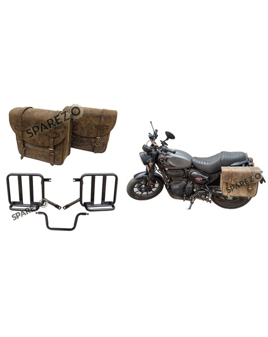 Royal Enfield Hunter 350 Leather Saddle Bags Dust Color With Mounting Pair