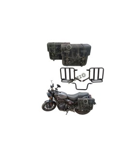Royal Enfield Hunter 350 Grey Black Leather Bags with Mounting Pair