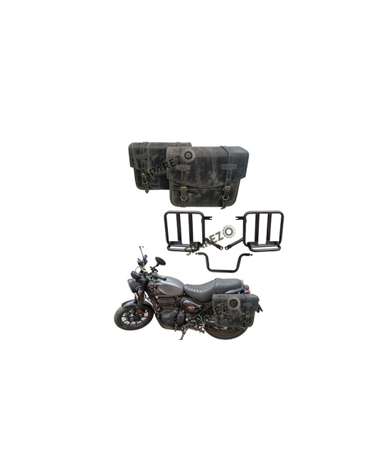 Royal Enfield Hunter 350 Grey Black Leather Bags with Mounting Pair