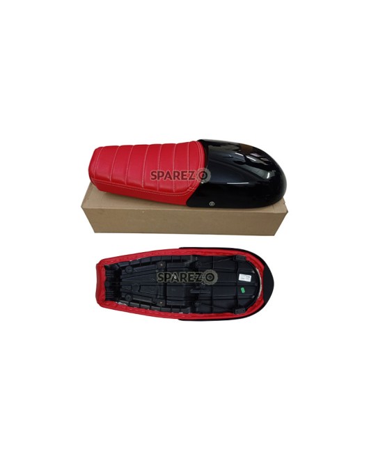 Royal Enfield GT and Interceptor 650cc Red Leather Dual Seat With Black Cowl