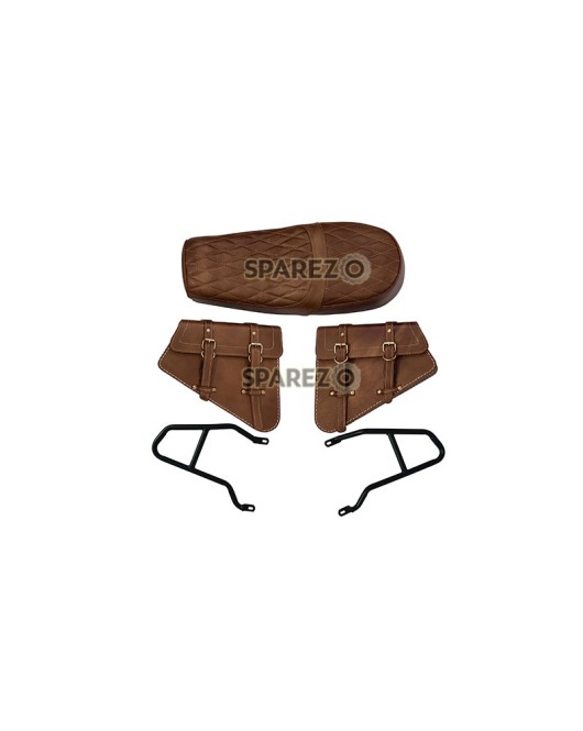 Royal Enfield GT and Interceptor 650cc Leather Dual Seat With Pannier Bags with Mounting