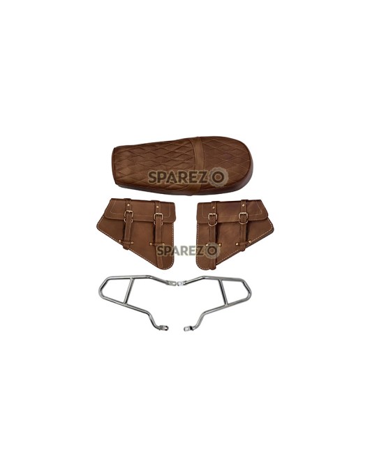 Royal Enfield GT and Interceptor 650cc Leather Dual Seat With Pannier Bags with Mounting D1