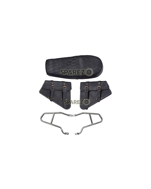 Royal Enfield GT and Interceptor 650cc Leather Dual Seat With Mounting with Pannier Bags D2
