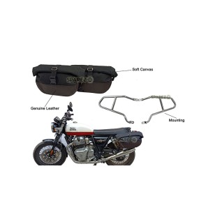 Royal Enfield GT Continental and Interceptor 650cc Soft Pannier Bags With Mounting Rails Chrome