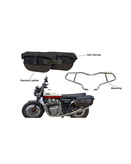 Royal Enfield GT Continental and Interceptor 650cc Soft Pannier Bags With Mounting Rails Chrome
