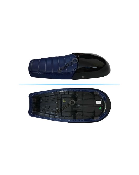 Royal Enfield GT and Interceptor 650 Blue Genuine Leather Dual Seat with Black Cowl