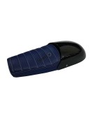 Royal Enfield GT and Interceptor 650 Blue Genuine Leather Dual Seat with Black Cowl