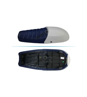 Royal Enfield GT and Interceptor 650 Blue Genuine Leather Dual Seat with White Cowl