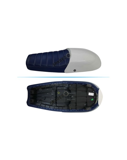Royal Enfield GT and Interceptor 650 Blue Genuine Leather Dual Seat with White Cowl