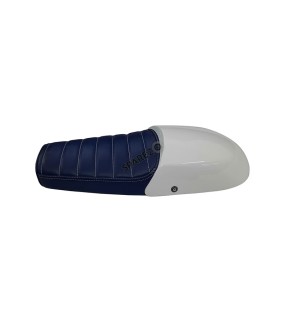 Royal Enfield GT and Interceptor 650 Blue Genuine Leather Dual Seat with White Cowl